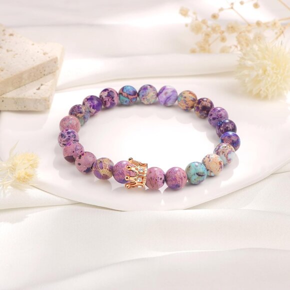Colorful Imperial Jasper Crown Bracelet for Women - Unique Gift for Best Friends - Picture 5 of 7